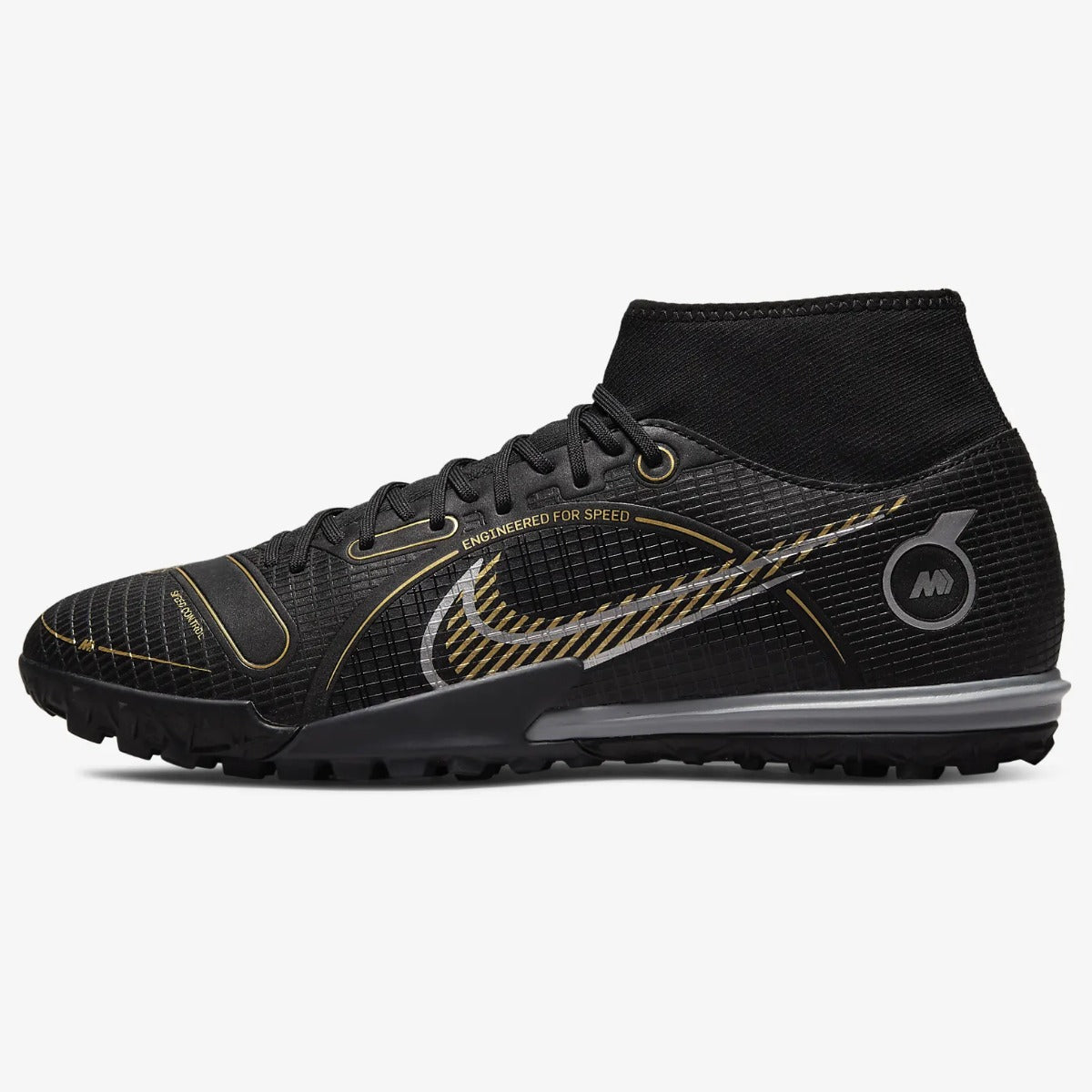 Nike Mercurial Superfly 8 Academy Turf - Black-Gold-Silver (Side 1)